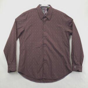 Robert Graham Shirt Mens XL Brown Flip Cuffs Embroidered Tailored Fit